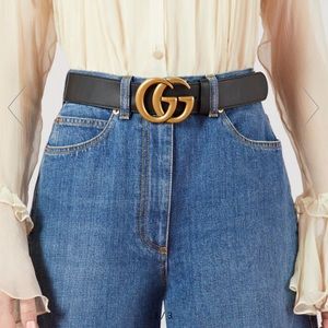 Gucci Women’s 2015 RE-EDITION WIDE LEATHER BELT black and gold Size 80B
